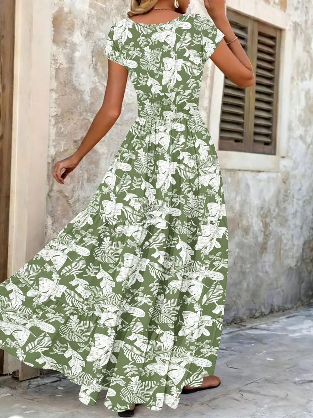 Full Size Printed V-Neck Tiered Maxi Dress Plus Size, image 6
