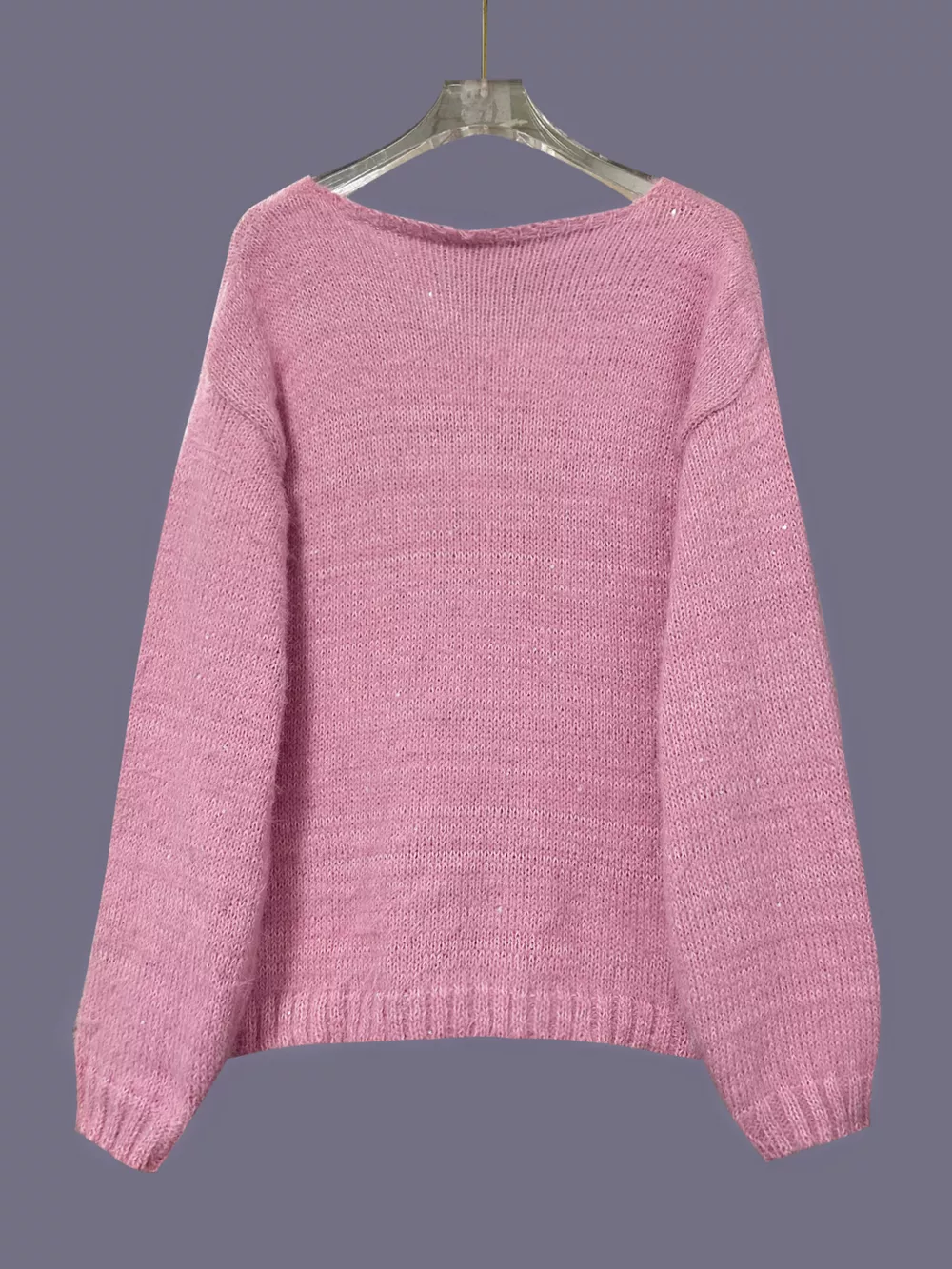Sparkling Fuzzy V-Neck Knit Top, image 5