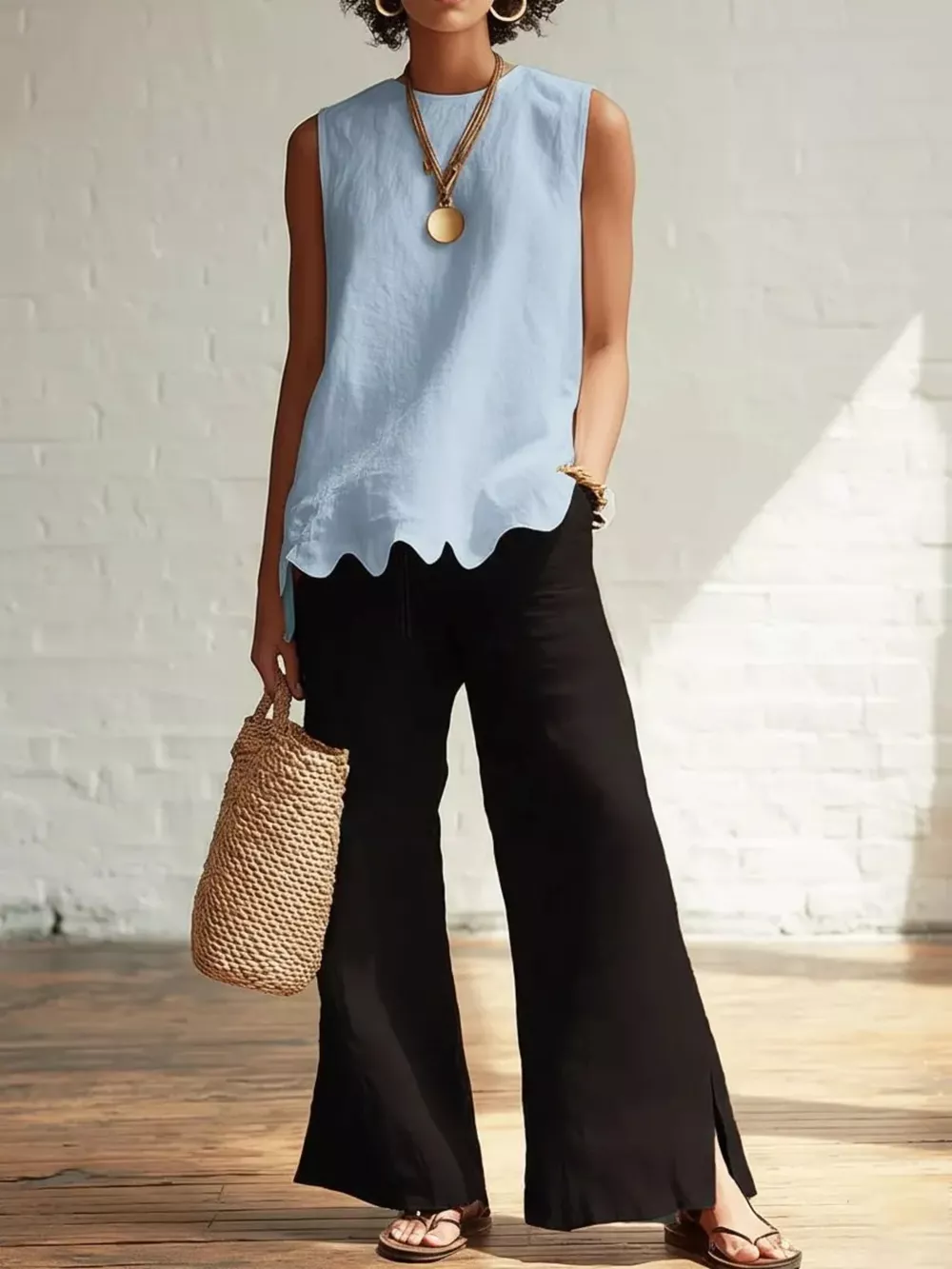 Full Size Scalloped Hem Sleeveless Tank Top Plus Size, image 3