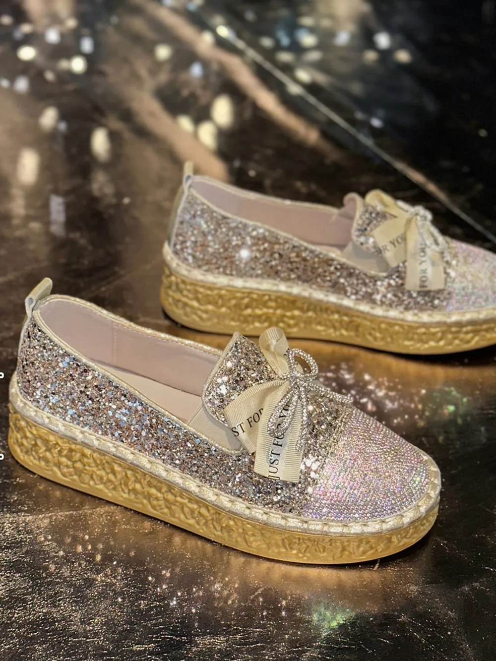 Rhinestone Bow Round Toe Slip-Ons, image 3