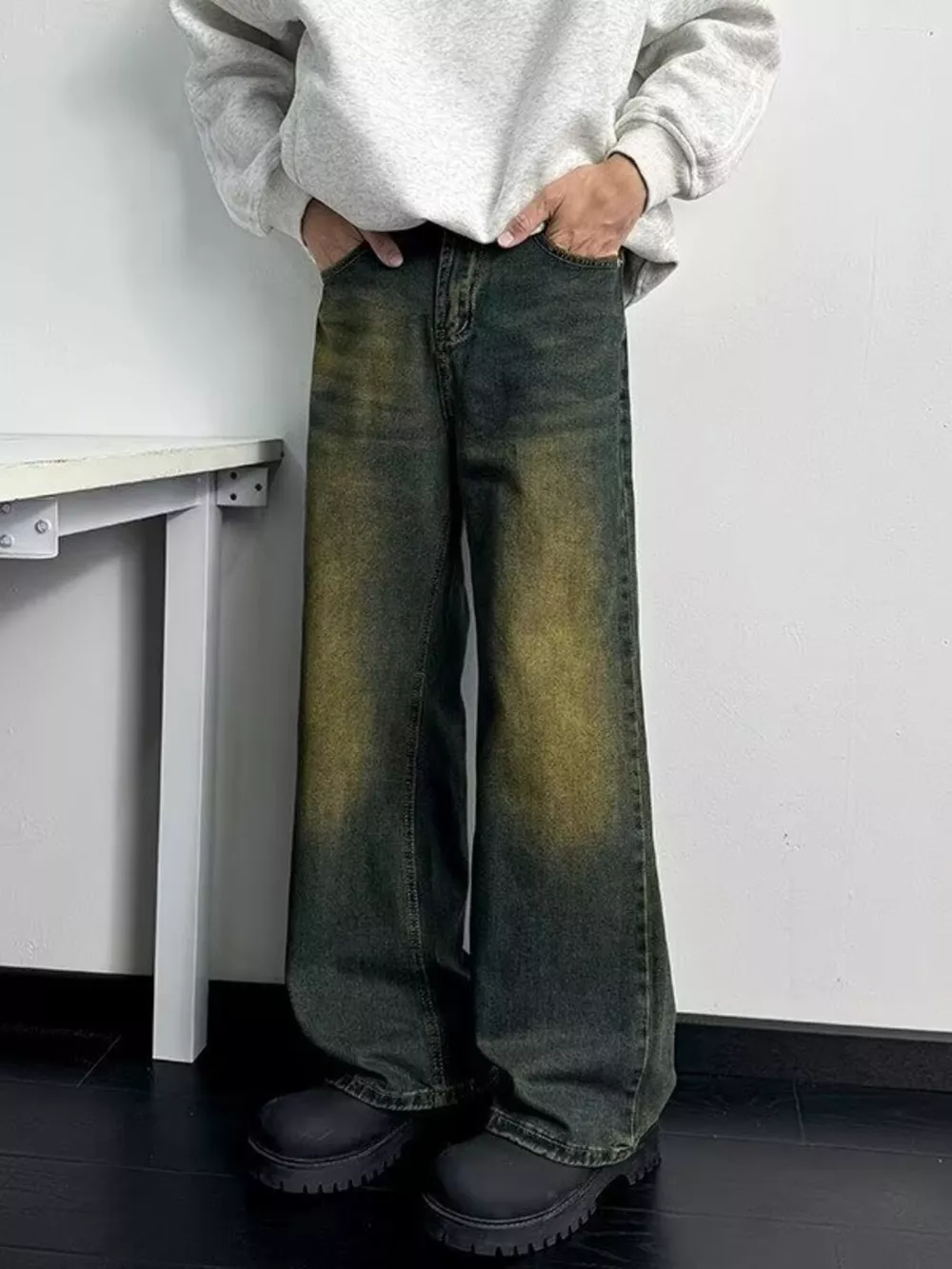 Men's Full Size Wash Wide Leg Jeans Plus Size