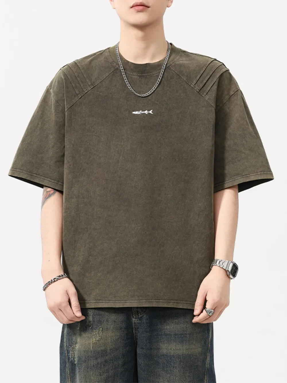 Men's Plus Size Vintage Washed Round Neck Tee, image 6