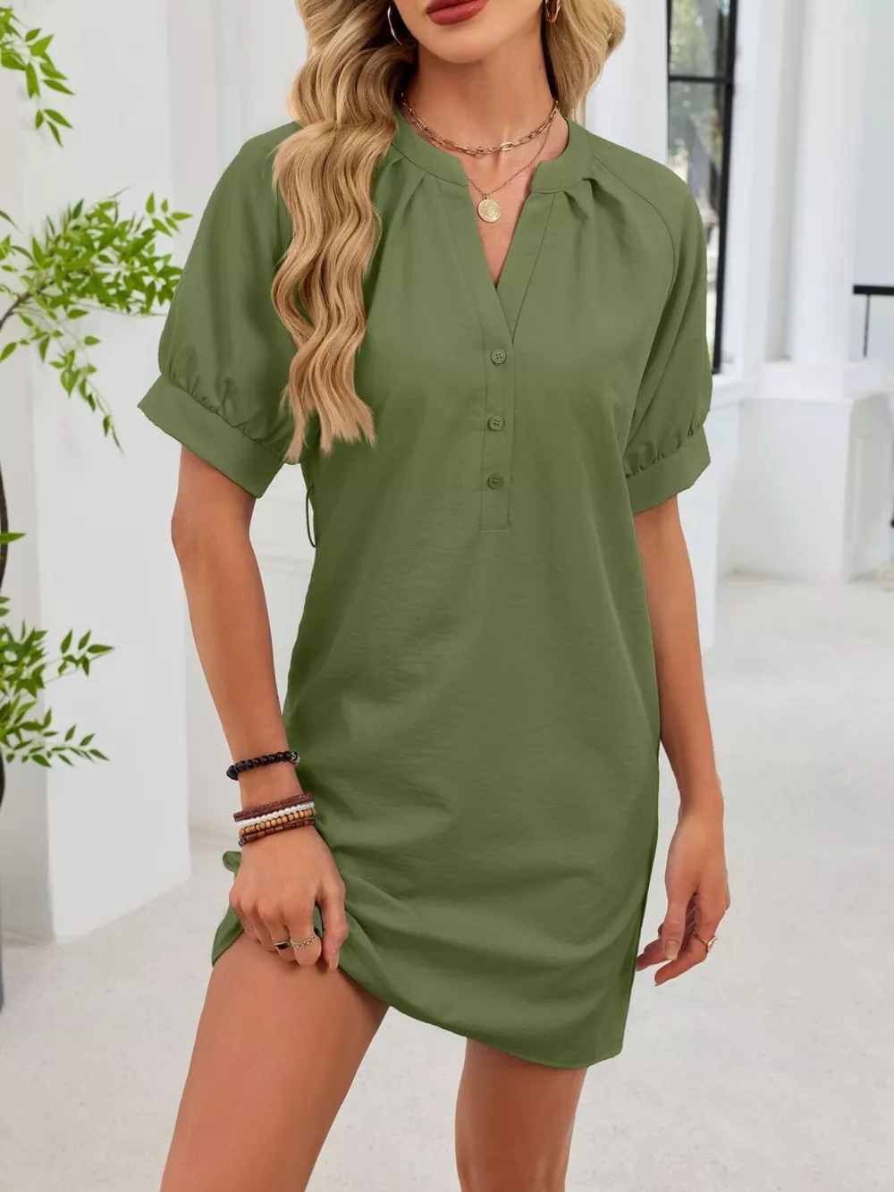 Notched Short Sleeve Tie Waist Dress, image 10