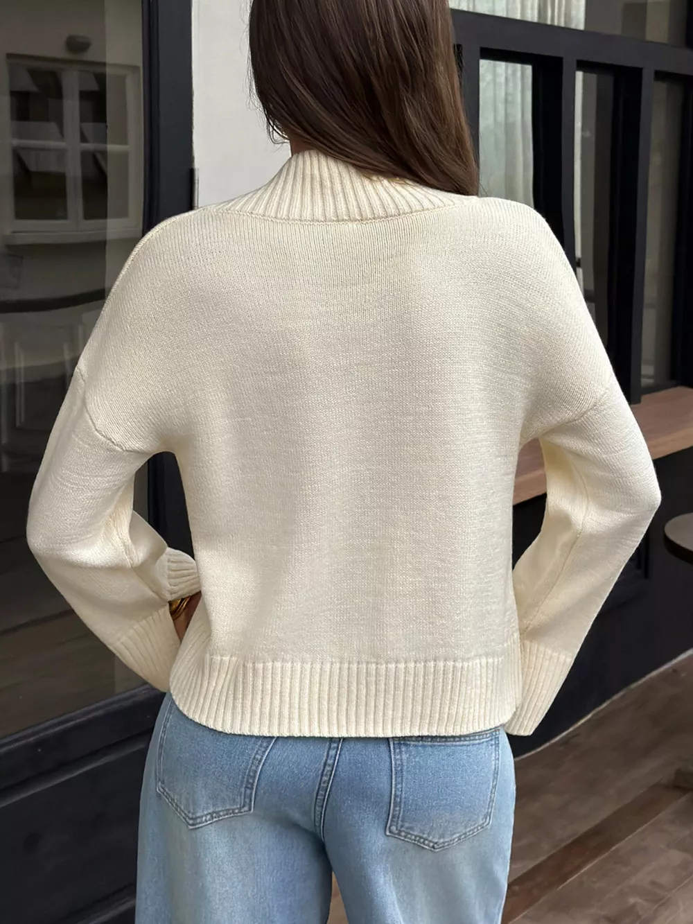 Mock Neck Dropped Shoulder Sweater, image 5