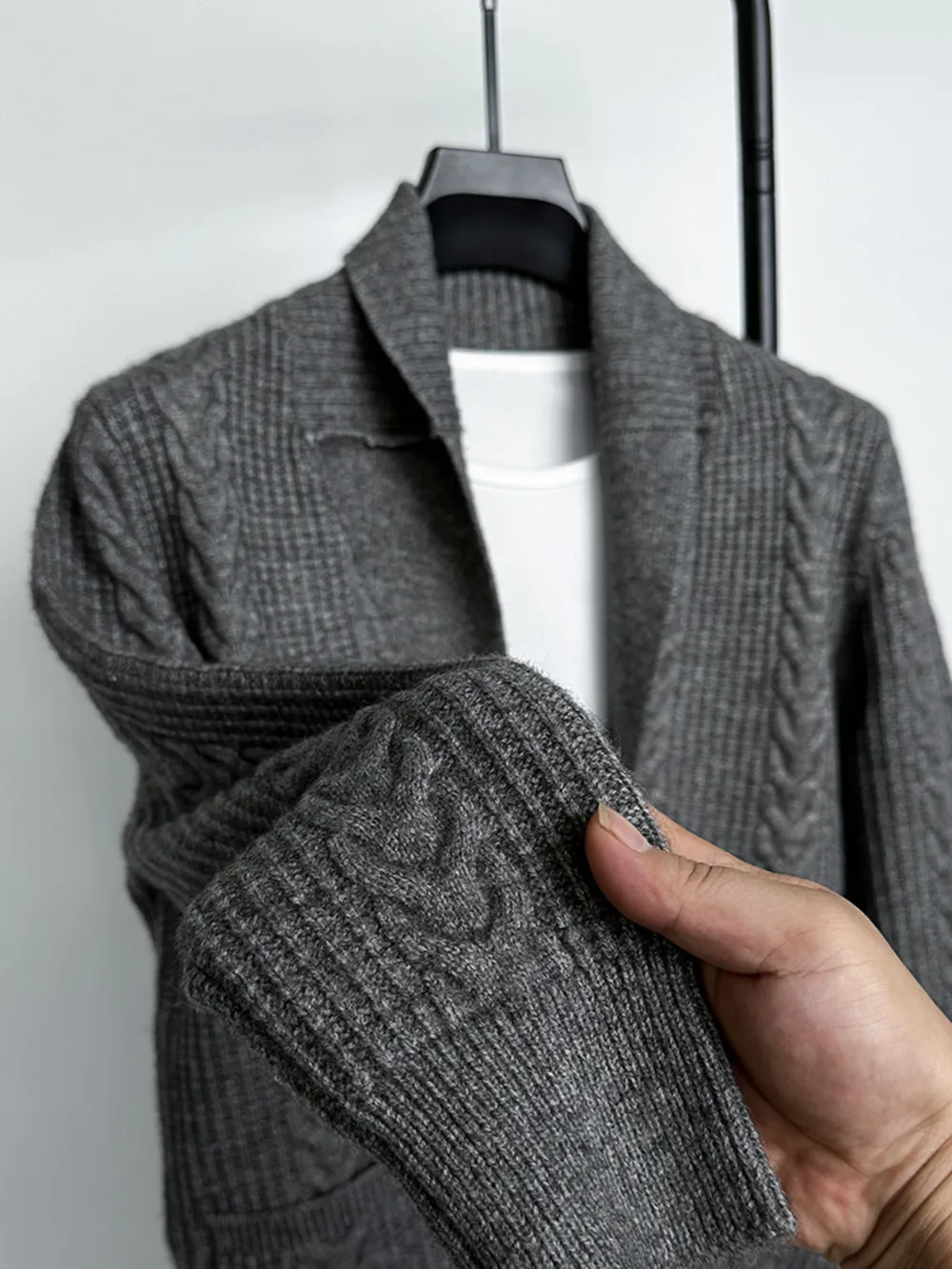 Men's Plus Size Cable Knit Button Up Cardigan, image 3