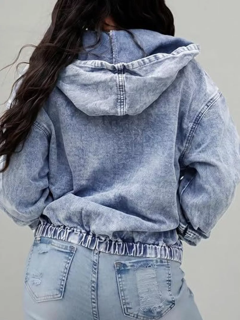 Vintage Washed Zip Up Hooded Denim Jacket, image 6