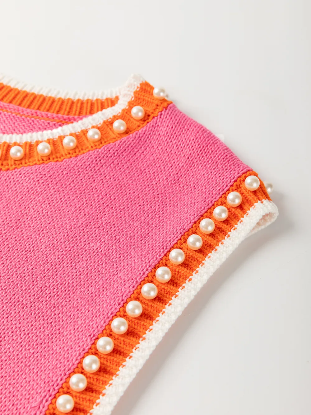 Contrast Trim Pearl Detail Sweater Tank Top, image 4