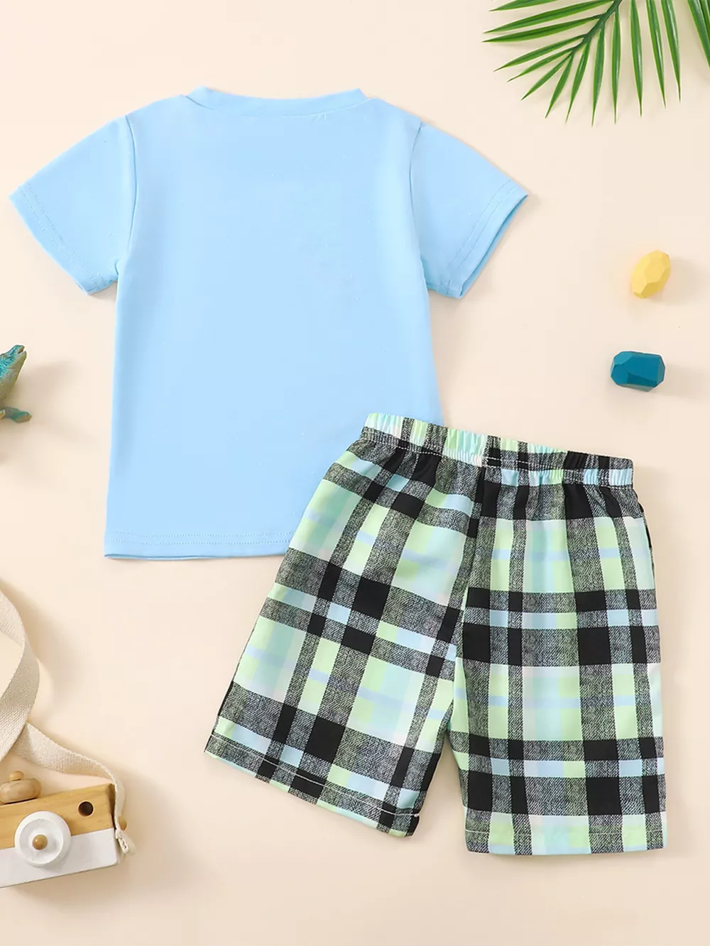 Children's Dinosaur Short Sleeve Tee & Plaid Shorts Set, image 3