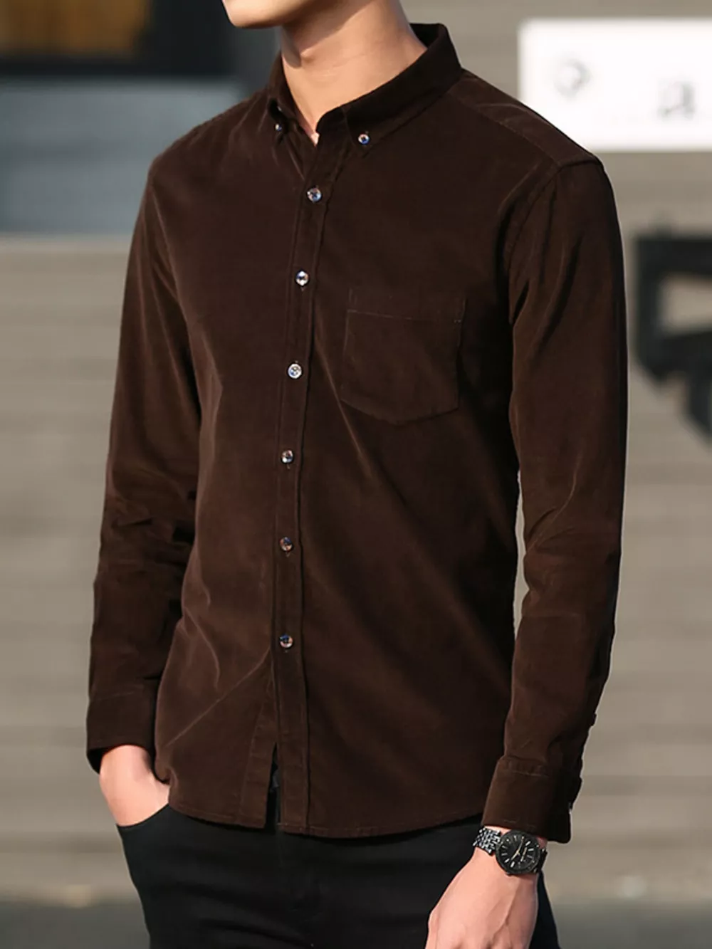 Men's Full Size Casual Corduroy Long Sleeve Shirt Plus Size, image 5