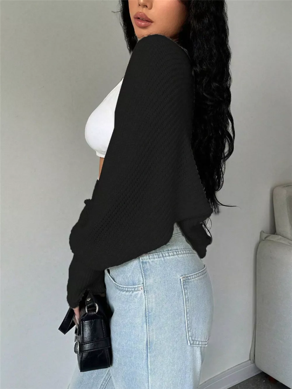 Cropped Knit Open Front Cardigan, image 8
