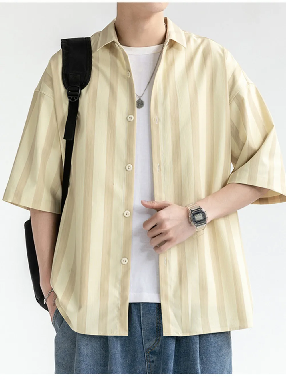 Men's Plus Size Striped Loose Fit Short Sleeve Shirt, image 3