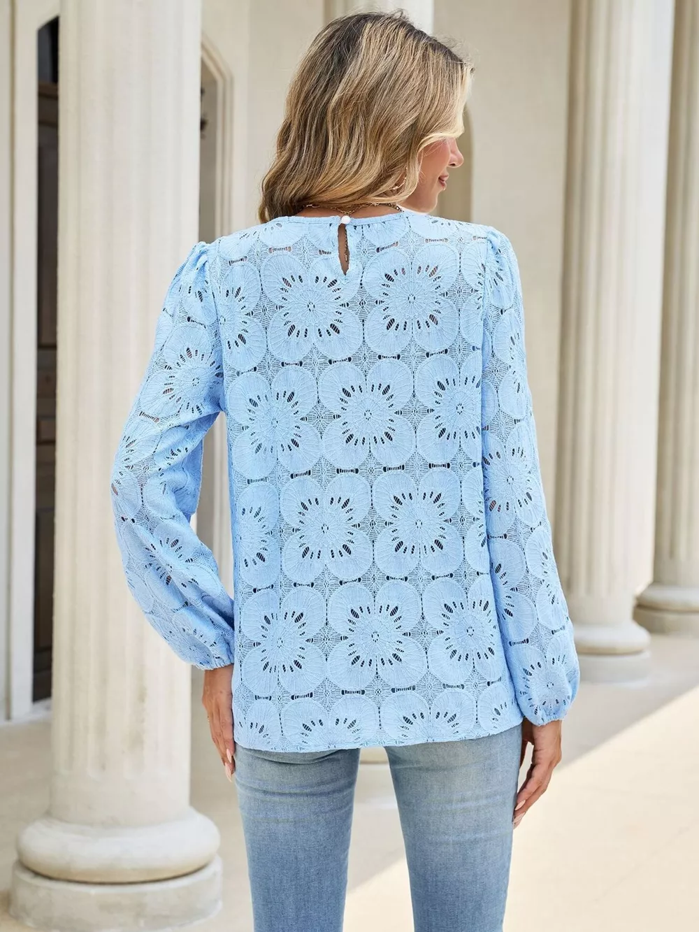 Floral Eyelet Lace Long Sleeve Blouse, image 6