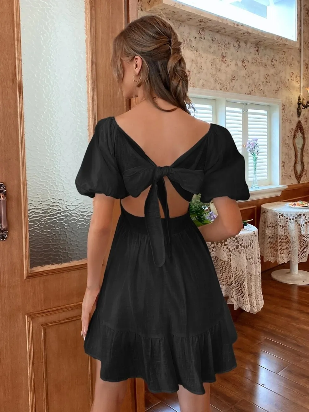 Square Neck Puff Sleeve Mini Dress, image 8