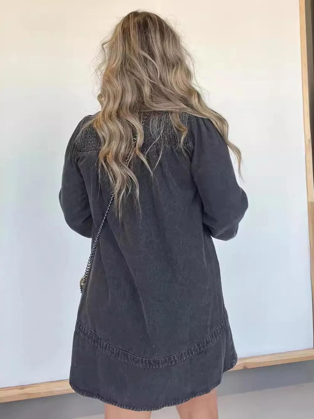 Full Size Button Front Long Sleeve Denim Dress Plus Size, image 9