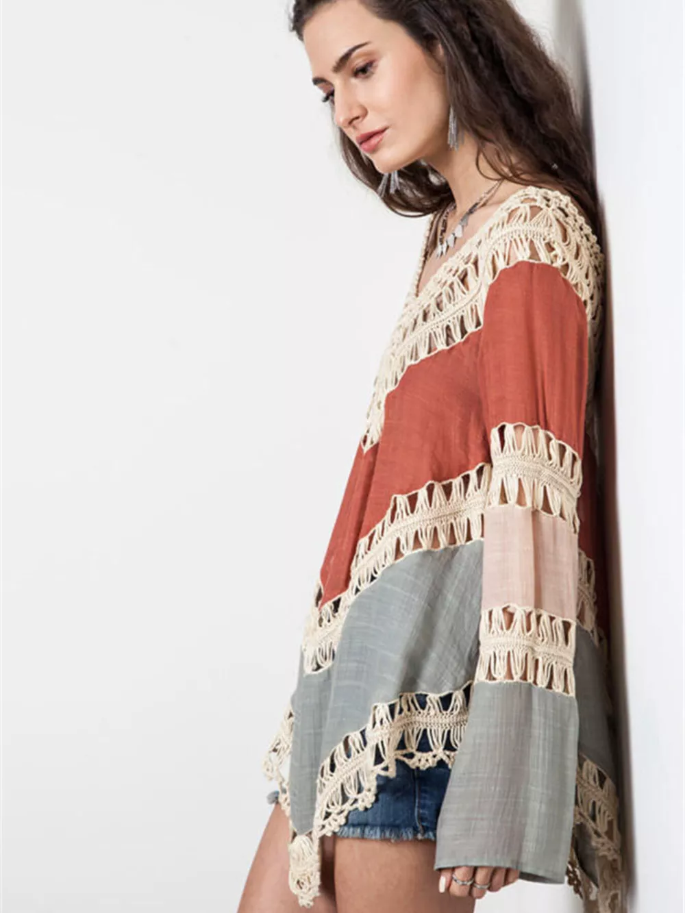 Crochet Trimmed Long Sleeve Cover Up, image 3