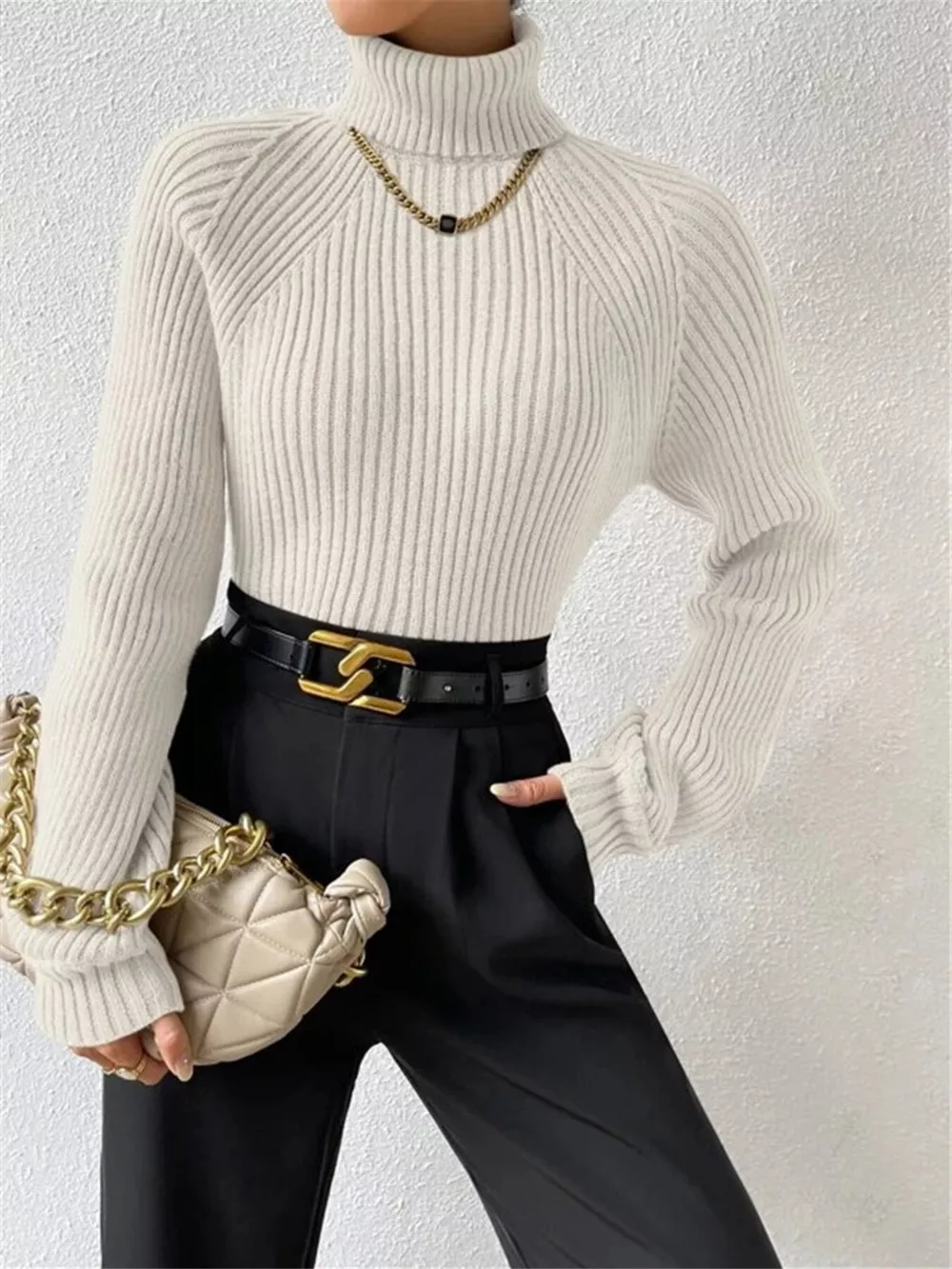 Ribbed Knit Turtleneck Sweater, image 16