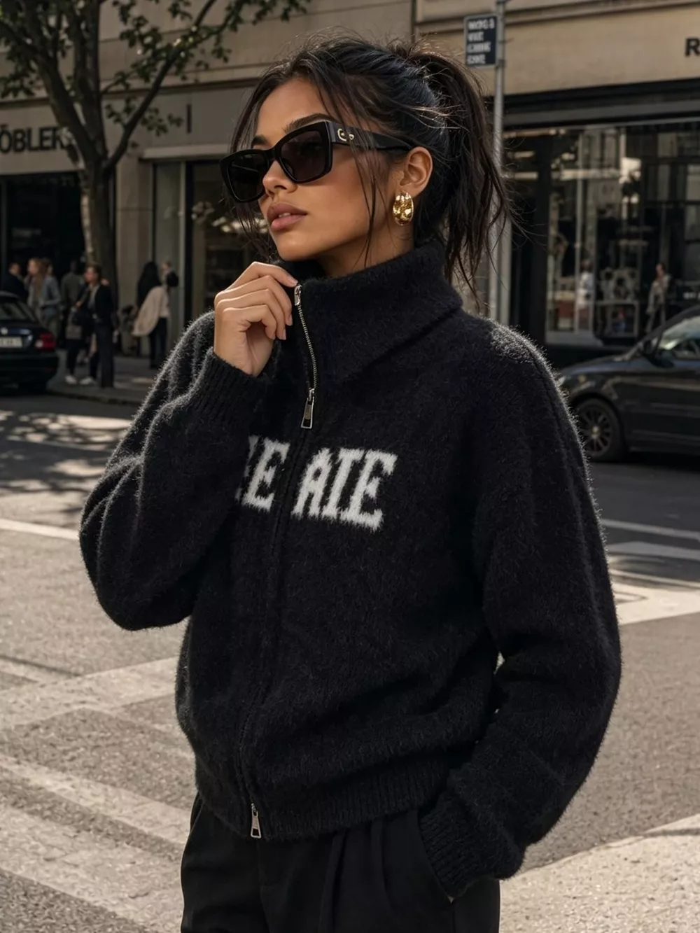 Fuzzy Letter Zip-Up Cardigan, image 9