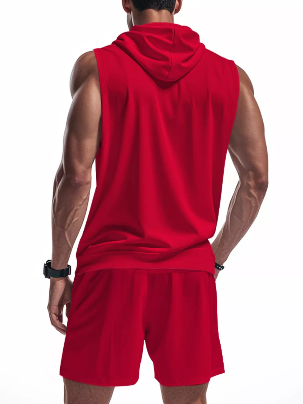 Men's Full Size Zip Up Sleeveless Hoodie & Shorts Set Plus Size, image 3