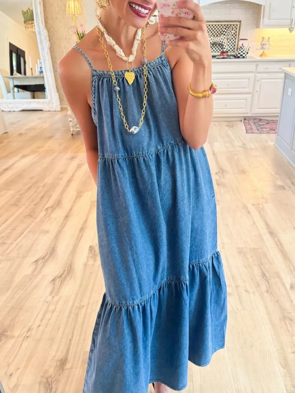 Full Size Tiered Ruffle Hem Denim Dress Plus Size, image 2