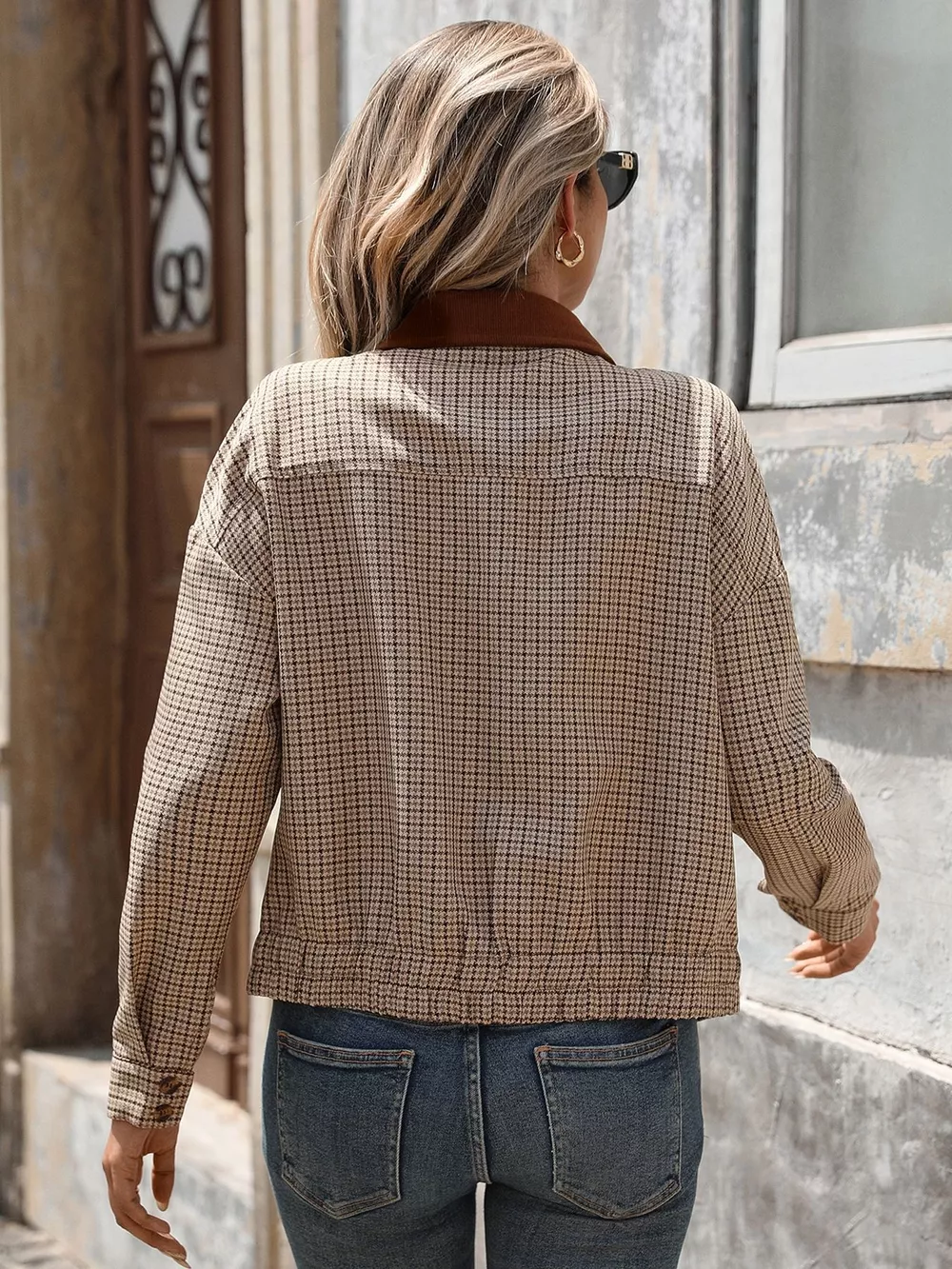 Plaid Zip Up Long Sleeve Jacket, image 7