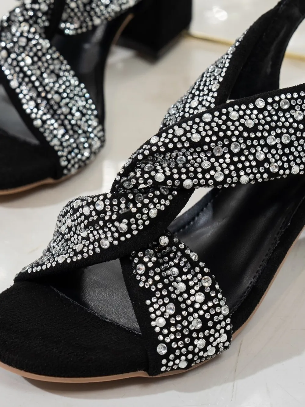 Rhinestone Block Heel Sandals, image 6