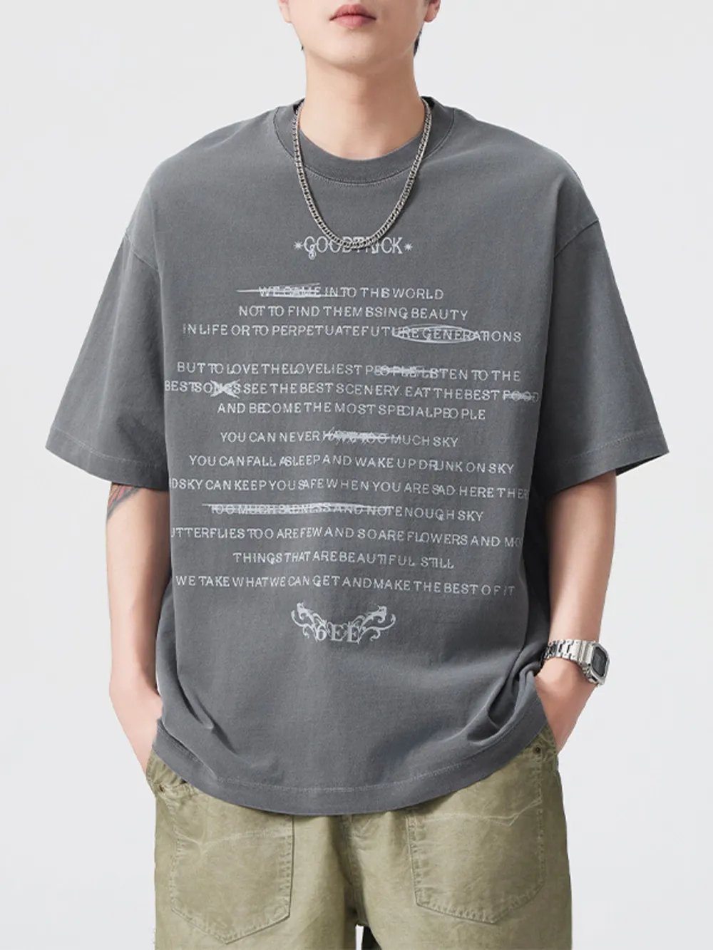 Men's Plus Size Letter Round Neck Short Sleeve T-Shirt, image 2