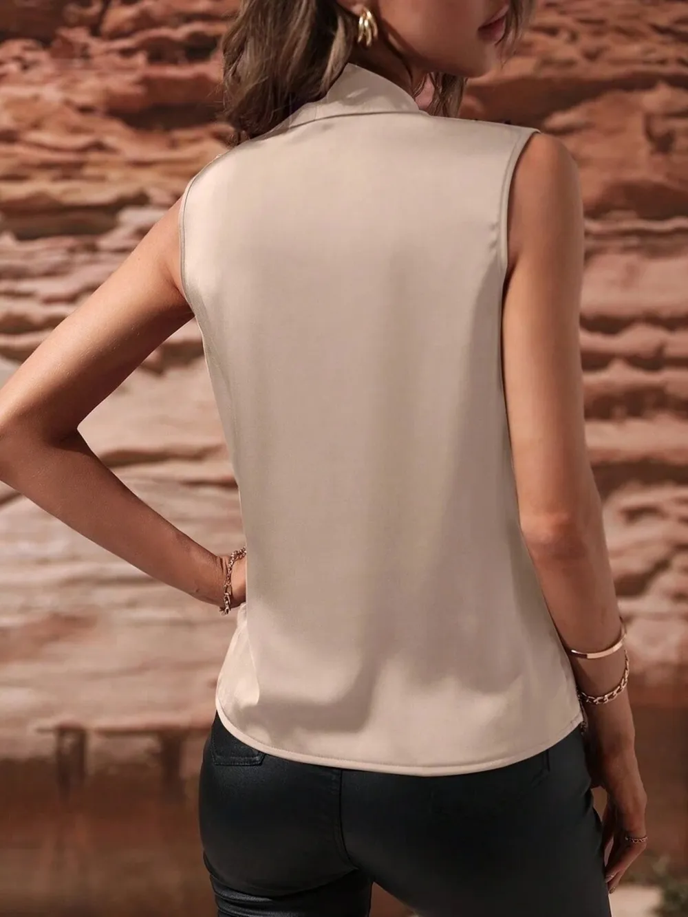 Sleeveless Wrap Draped Blouse, image 9