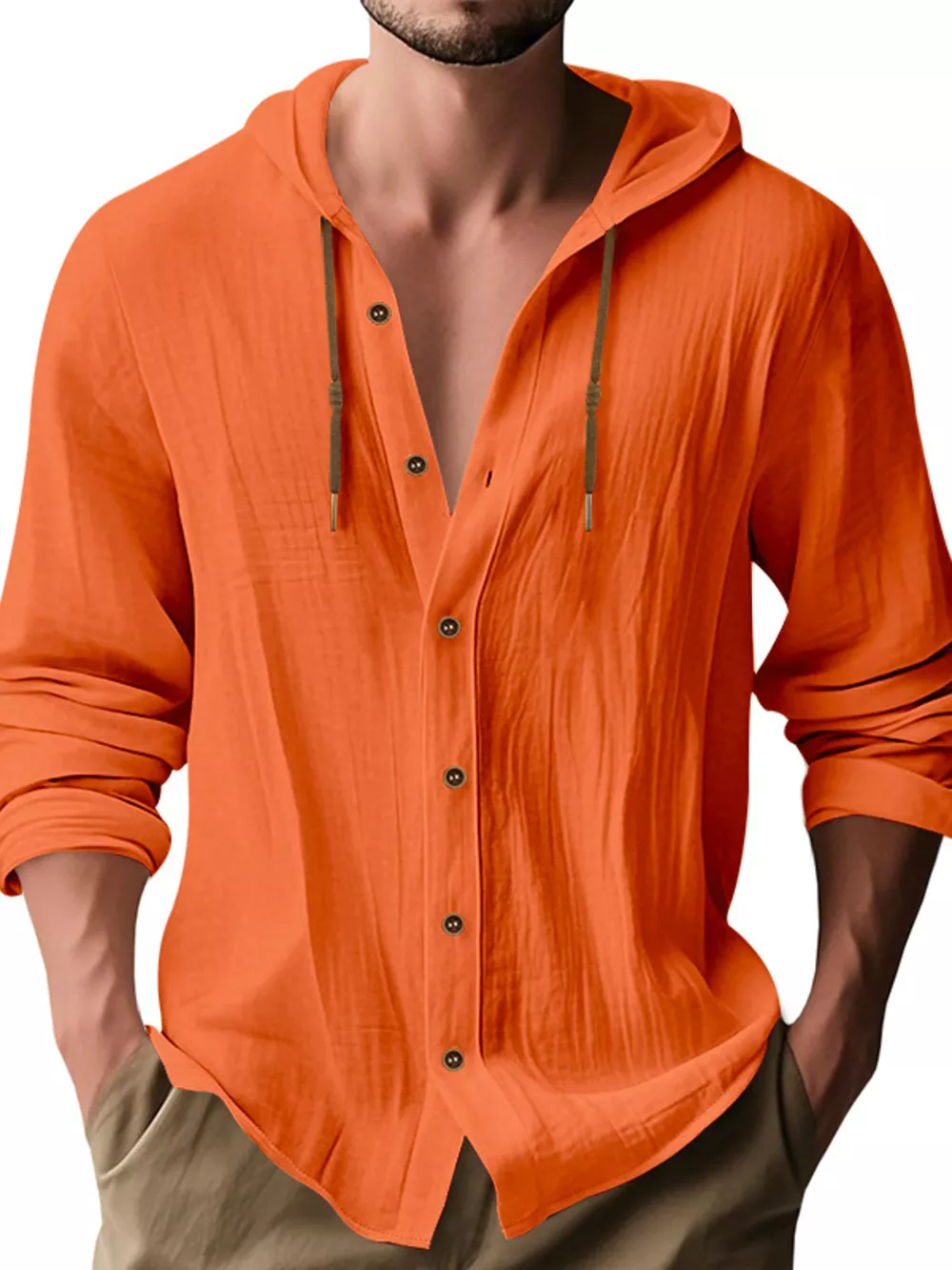 Men's Full Size Drawstring Button Up Hooded Shirt Plus Size, image 14