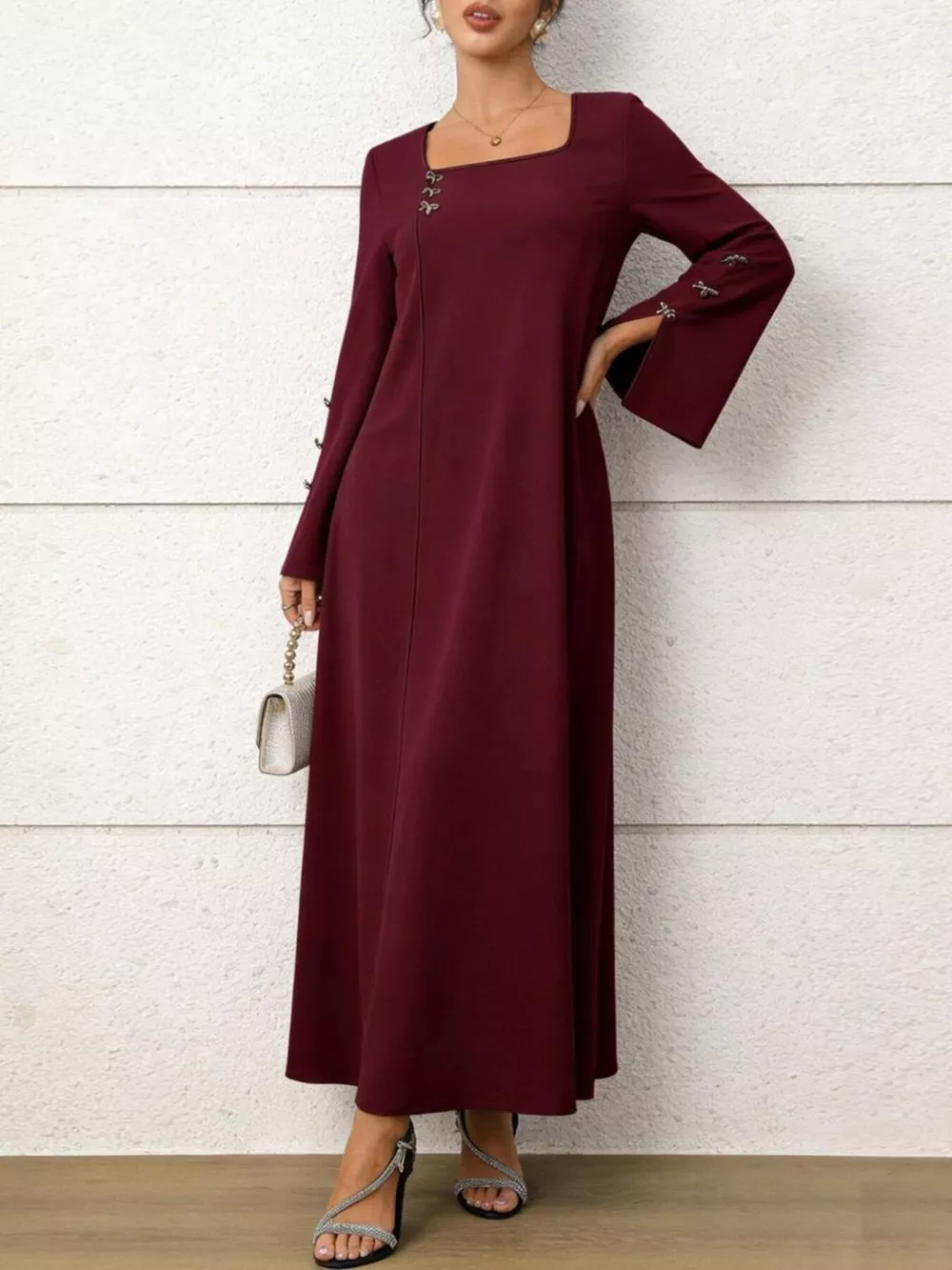 Square Neck Flare Sleeve Maxi Dress, image 2
