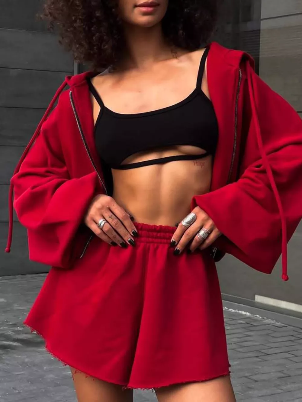 Oversized Zip-Up Hoodie and Shorts Set, image 18