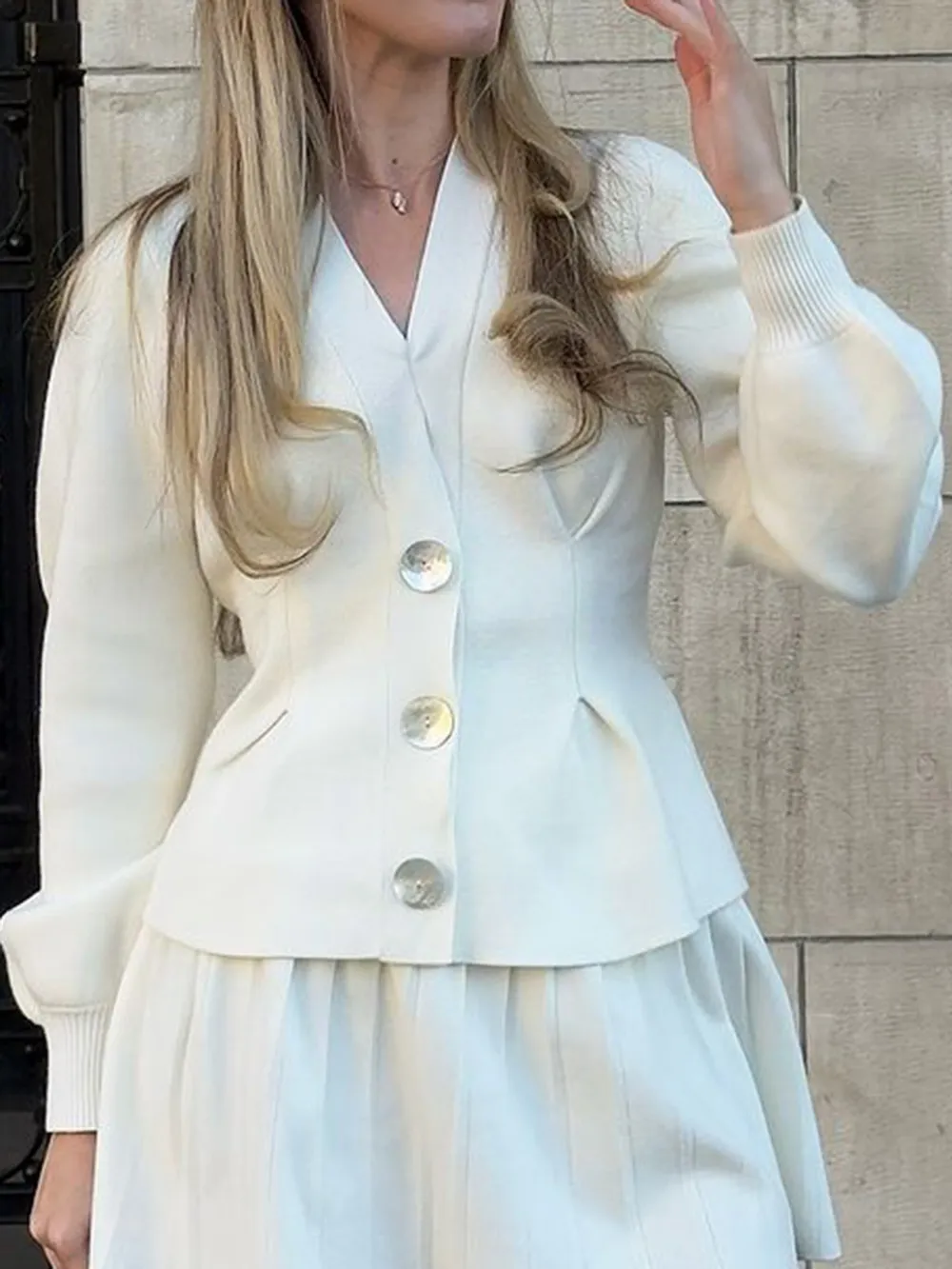 Button-Up V-Neck Knit Cardigan, image 3