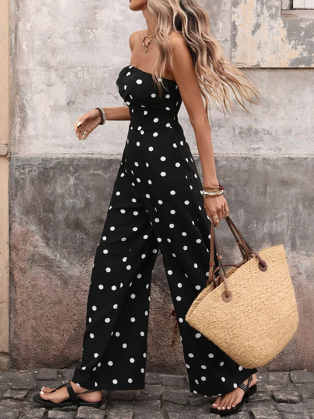 Polka Dot Strapless Wide Leg Jumpsuit, image 8