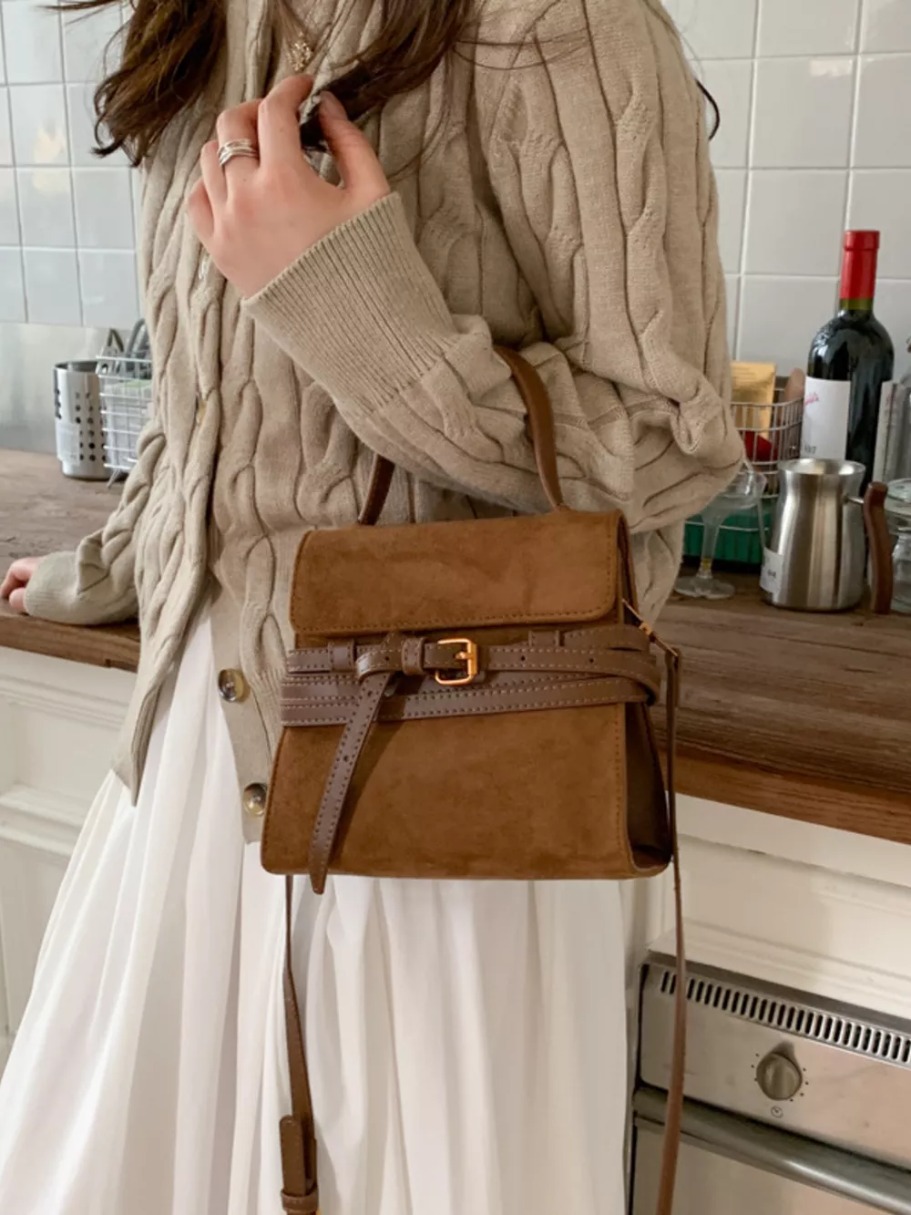 Suede Buckle Decor Crossbody Bag, image 9