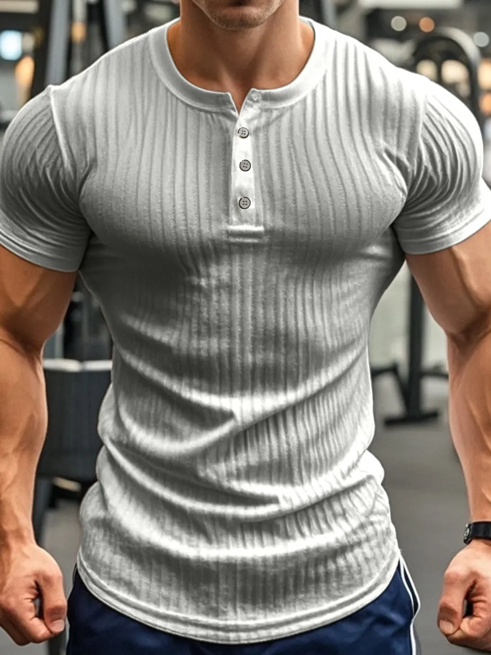 Men's Full Size Button Detail Henley Active T-Shirt Plus Size, image 3