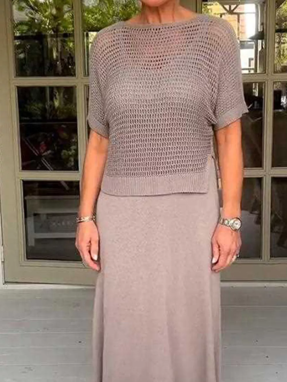 Full Size Openwork Knit Cover Up and Dress Set Plus Size, image 11