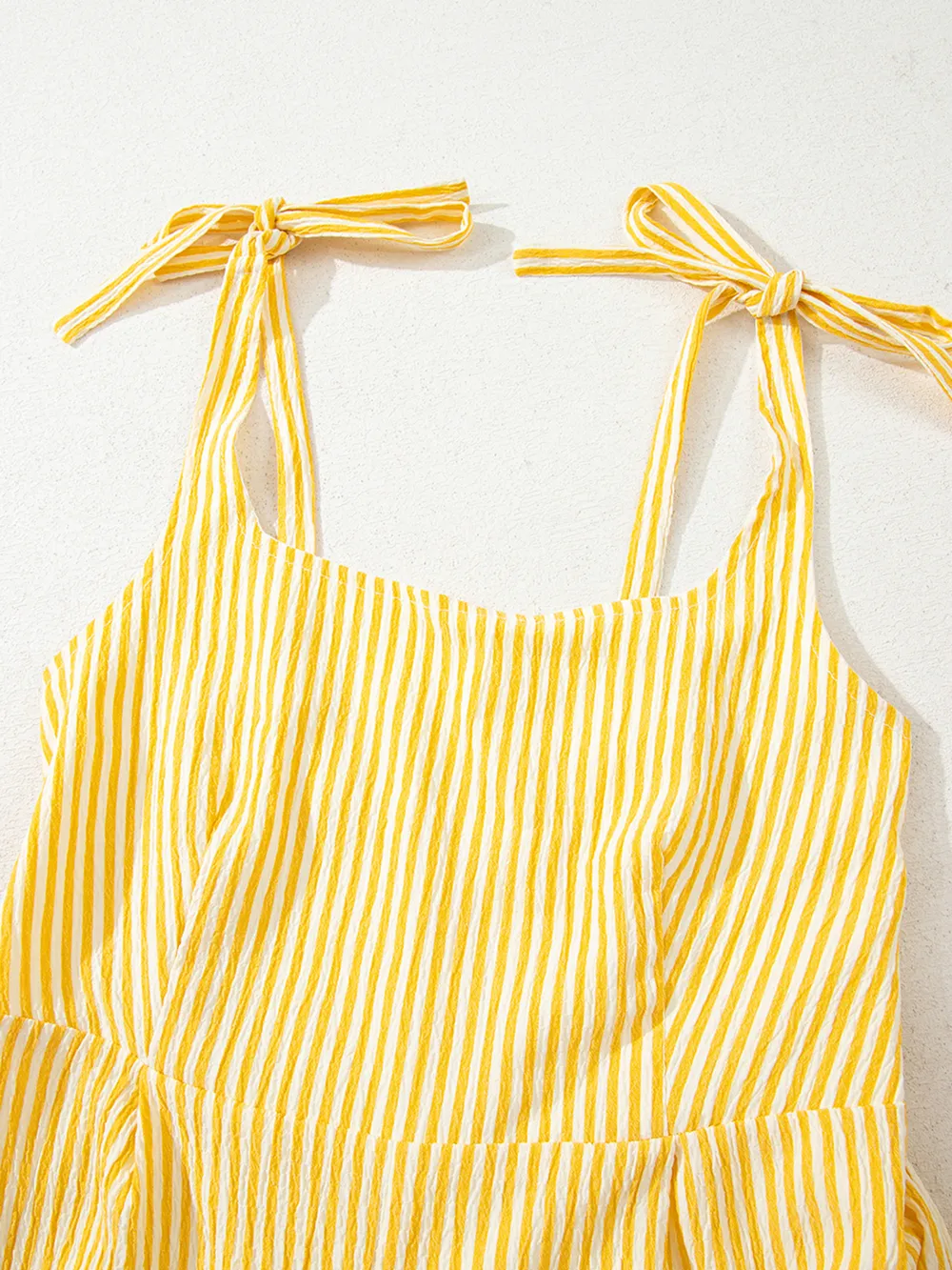 Stripe Shoulder Tie Smocked Back Casual Romper, image 7