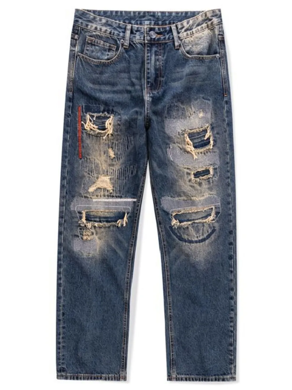 Men's Distressed Wash Relaxed Fit Wide Leg Jeans, image 5