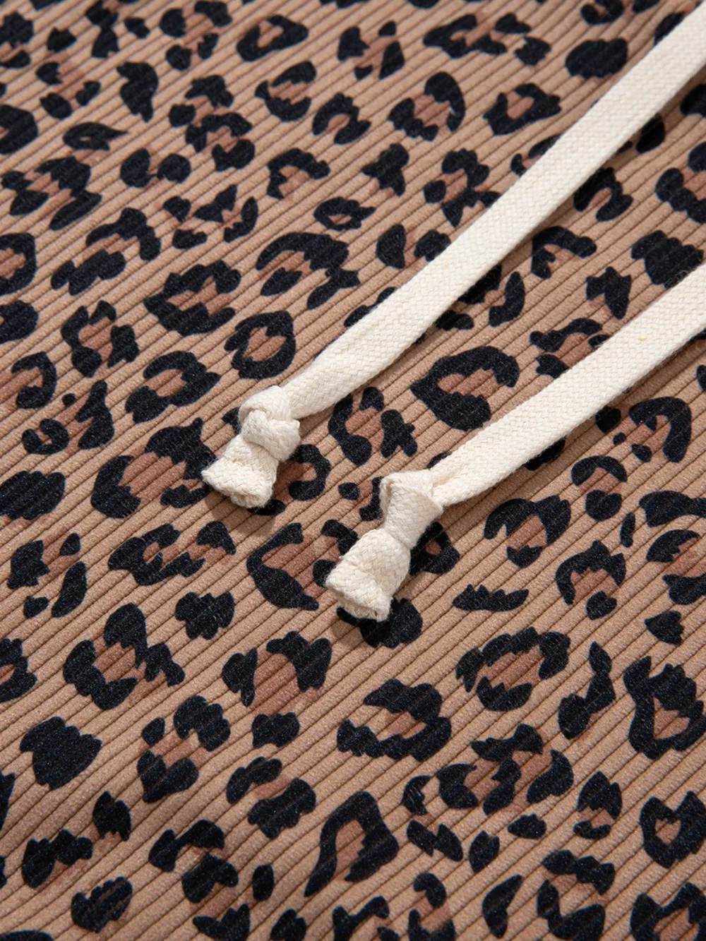 Ribbed Leopard Print Contrast Collar Zip Hoodie, image 2