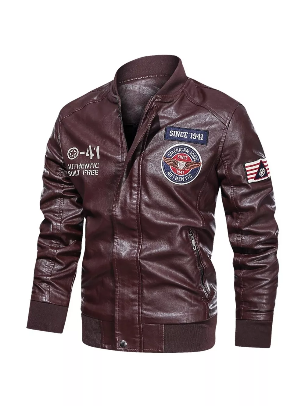Men's Plus Size Zip Up Leather Jacket, image 5