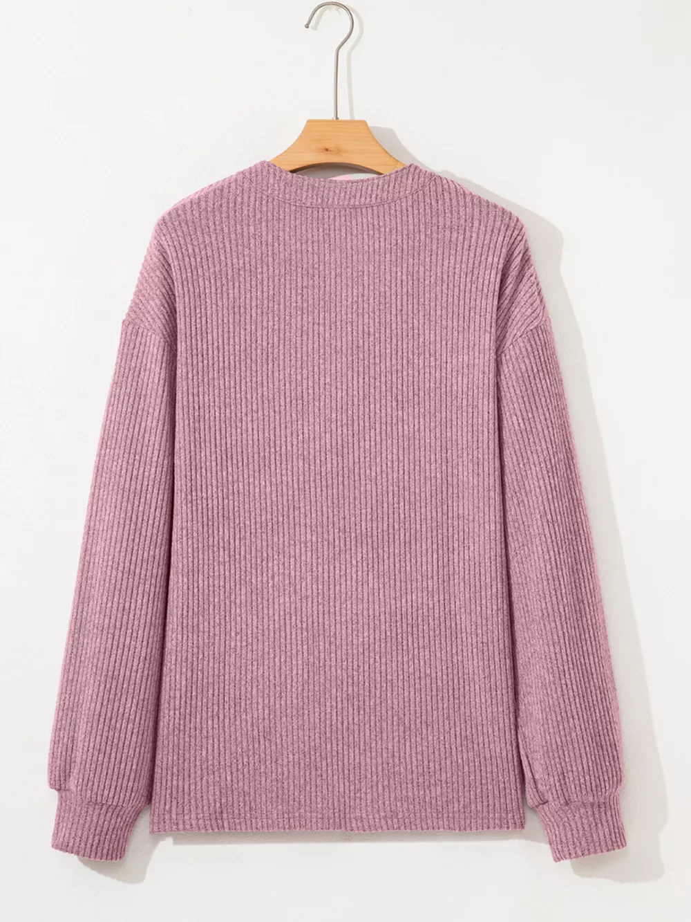 Ribbed Texture Drop Shoulder Henley Top, image 5