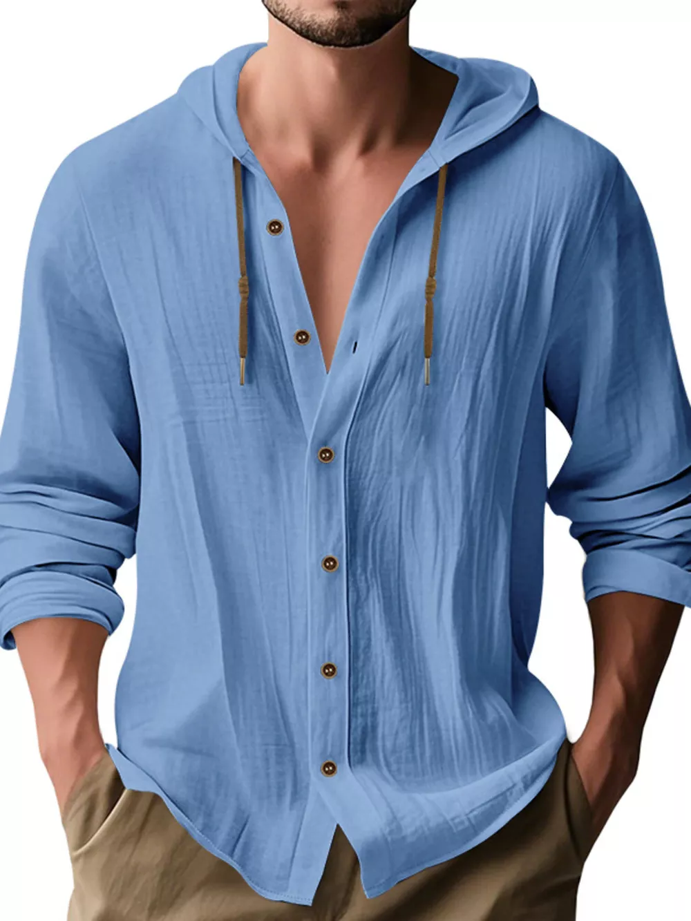 Men's Full Size Drawstring Button Up Hooded Shirt Plus Size, image 9