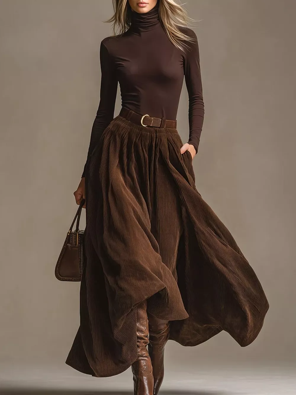 Turtleneck Long Sleeve Top and Maxi Skirt Set, image 2