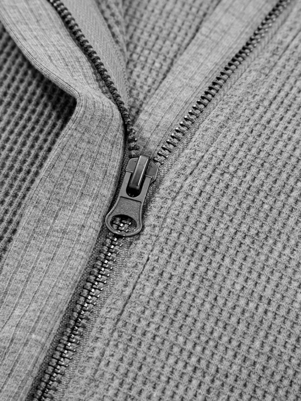 Waffle Splicing Zip Up Front Button Hooded Jacket, image 8