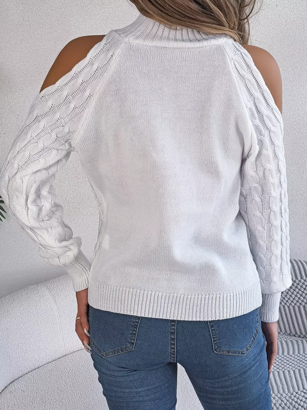 Cold-Shoulder Cable Knit Sweater, image 12