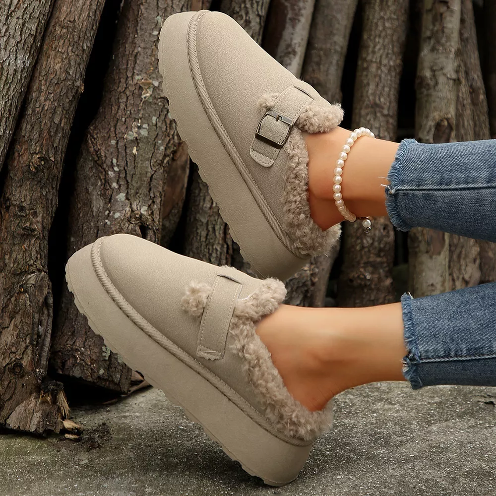 Fuzzy Trim Buckle Platform Slippers, image 11