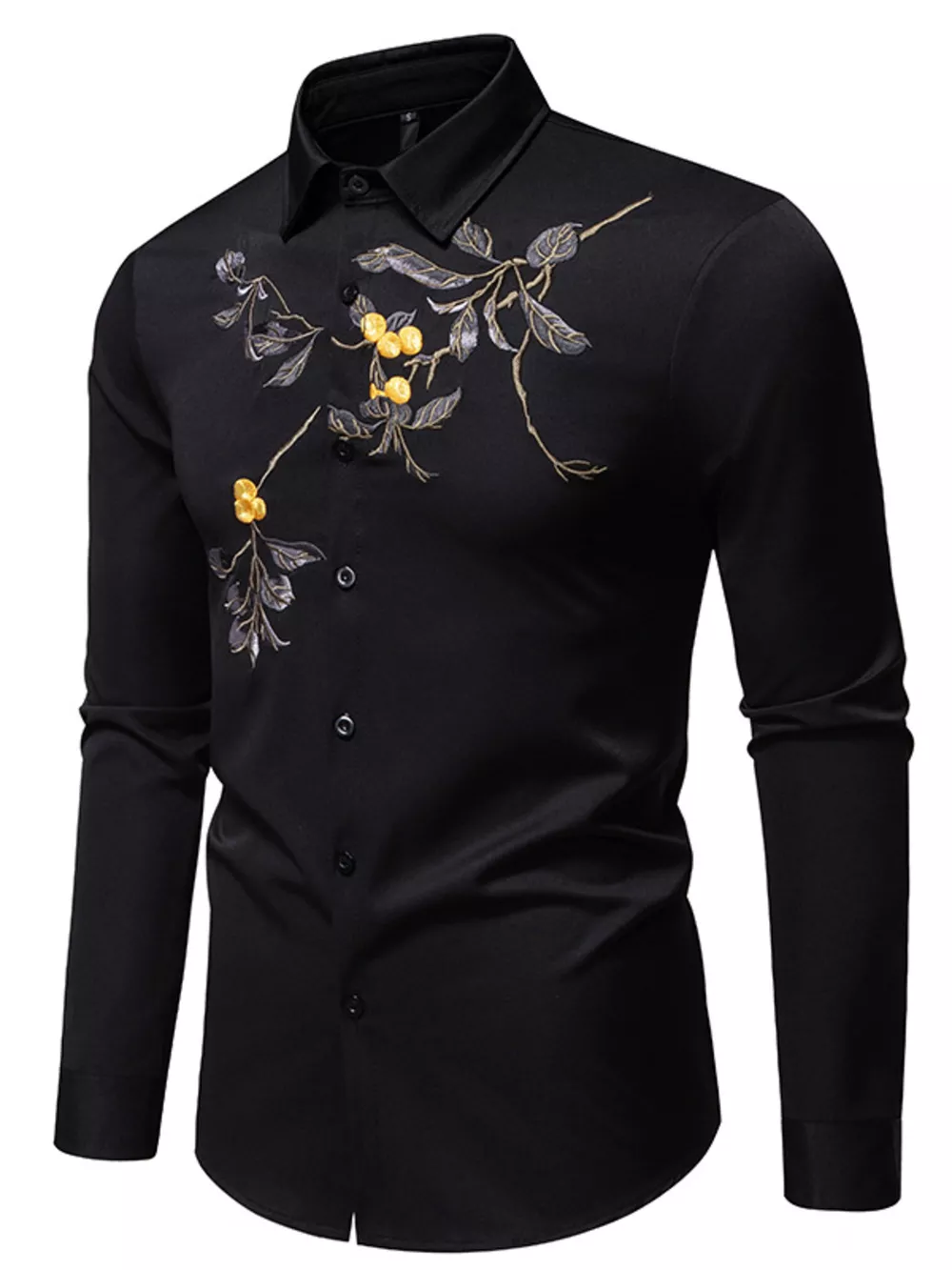 Men's Embroidered Floral Long Sleeve Shirt, image 2