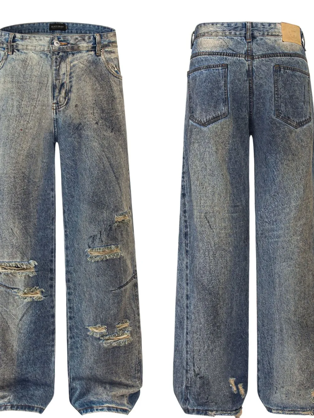 Men's Distressed Washed Straight Jeans, image 4