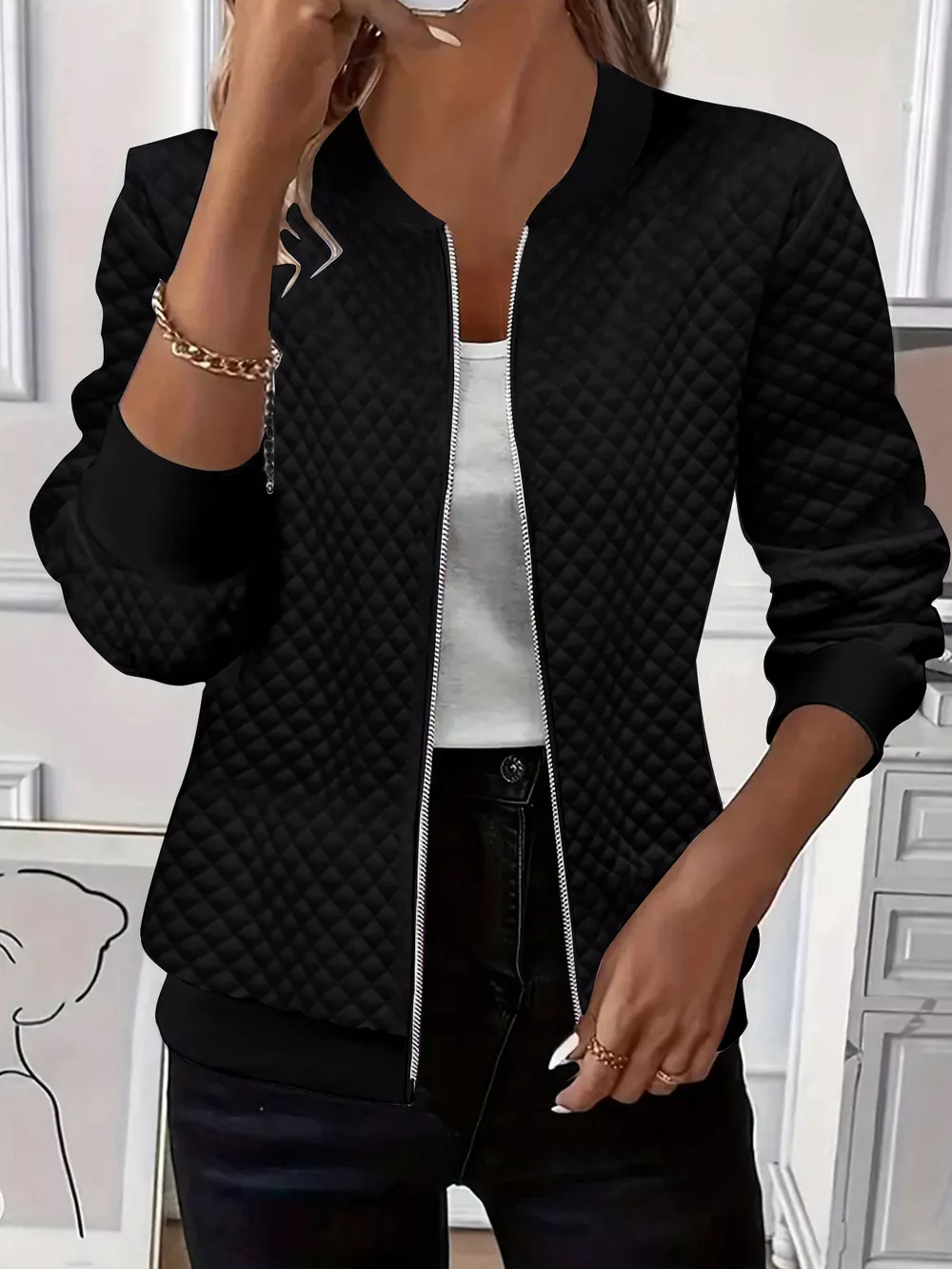 Textured Zip Up Long Sleeve Jacket