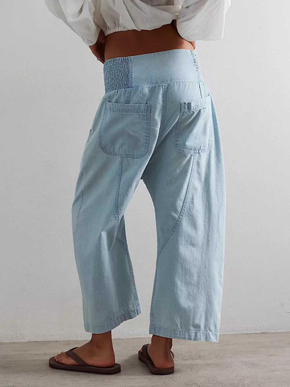 Smocked High-Waisted Wide Leg Jeans, image 3