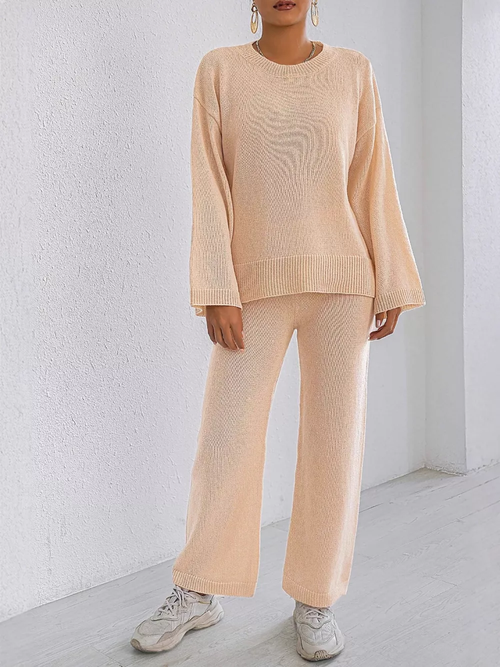 Dropped Shoulder Top and Pants Sweater Set, image 3